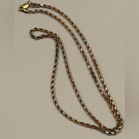 22 Inch 14k Tri-Color 3mm Rope Chain Necklace - Picture 6 of 16